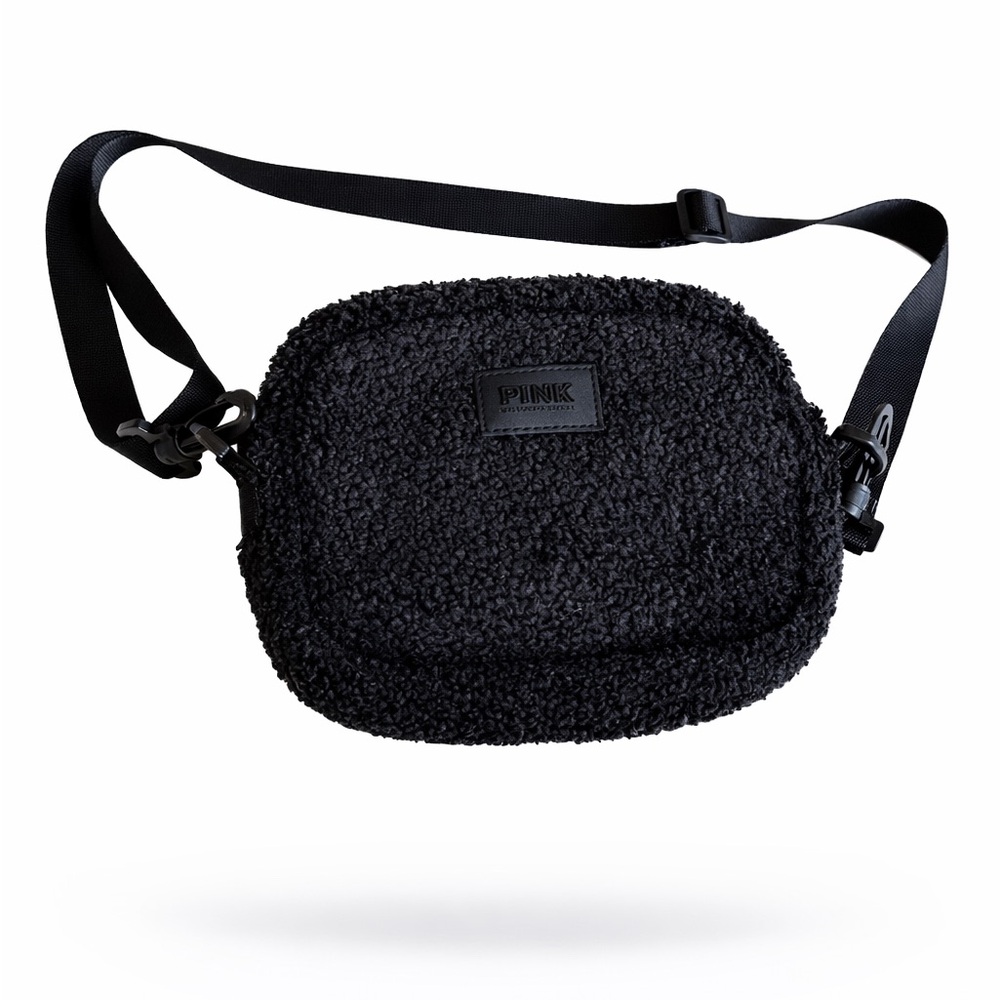 PINK Fleece Sherpa Black Small Bag With Adjustable Straps​​​​​​​